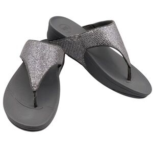 Fitflop Women's Silver Lulu Crinkled-Shimmer Toe-Post Sandals Size 11